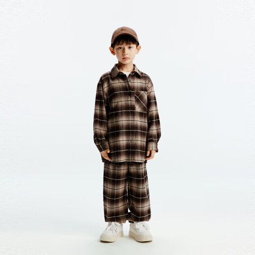 little MO&Co.童装秋装新款男女童纯棉复古格纹长袖衬衫衬衣开衫