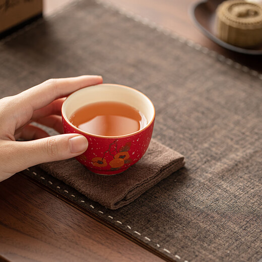 Su's Ceramics National Trend Forbidden City Red Persimmon Ruyi Large Capacity Master Cup Tea Cup Tea Cup