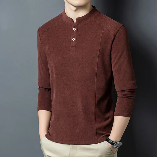 ROMON autumn and winter double-sided German velvet bottoming shirt men's Henry collar trendy versatile long-sleeved T-shirt stand-up collar sweatshirt men's clothing black M 100-115Jin Jin equals 0.5 kg