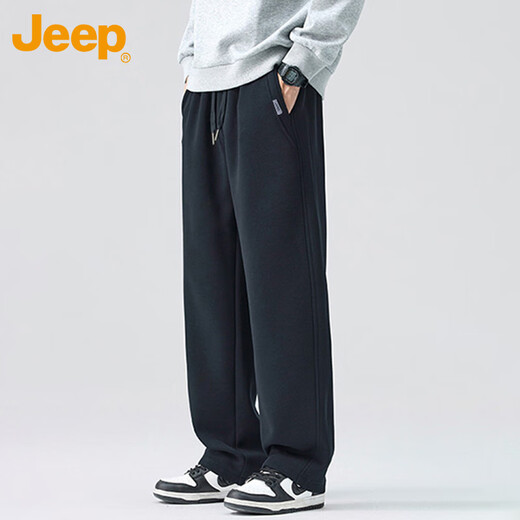 JEEP Casual Pants Men's Autumn and Winter Straight Pants Men's Loose Wide Leg Pants Stretch Sports Men's Pants Black XL