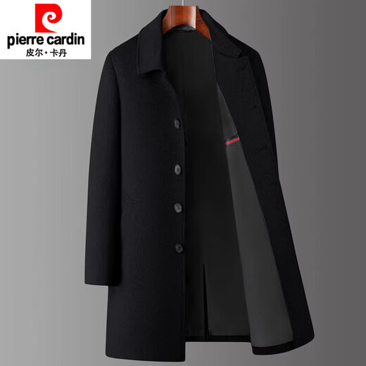 Pierre Cardin woolen coat men's autumn and winter mid-length casual woolen woolen thickened coat cashmere windbreaker new product black regular style M 170 recommended 100-125Jin Jin equals 0.5 kg