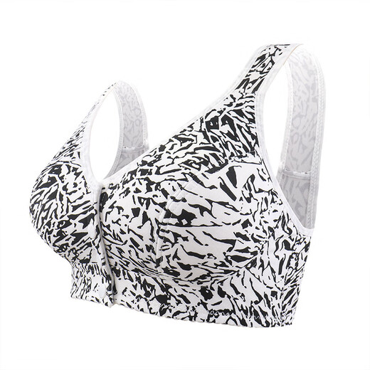 Middle-aged and elderly front-button underwear new style soft cotton thin cup women's printed pattern non-wired vest style large size bra for women silver gray 38/85