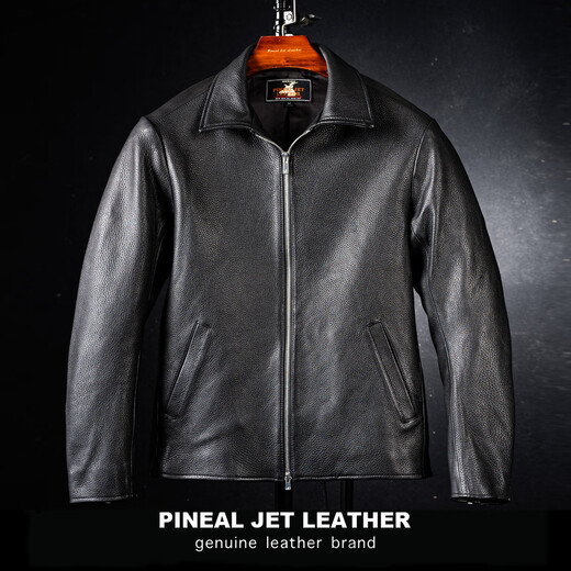 PJL2025 new men's casual slim fit versatile lapel straight zipper genuine deerskin leather jacket black M (130Jin Jin is equal to less than 0.5kg)