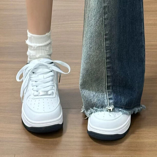 KAPPA卡帕背靠背女鞋秋季透气小白鞋子女板鞋新款情侣鞋百搭休闲运动鞋 经典白/海昌蓝 38