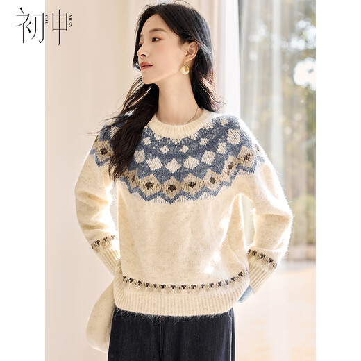 Chu Shen's Autumn and Winter Knitted Sweater Women's Classic New Year's Annual Party Round Neck Fair Isle Pattern Versatile Sweater Top S54Z065
