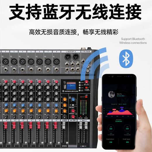 FREEVO professional mixer 6-way 8-way 12-way 16-way USB Bluetooth DSP reverberation effect balanced KTV stage performance recording wedding conference equipment 6-way mixer TS-6 (free XLR cable 2, computer connection cable)