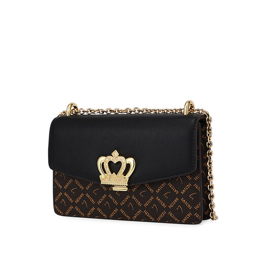 SATCHI Women's Autumn and Winter New One-shoulder Crossbody Crown Decoration Temperament Personalized Chain Bag Designer Haute Couture Brown/Black One Size (F)