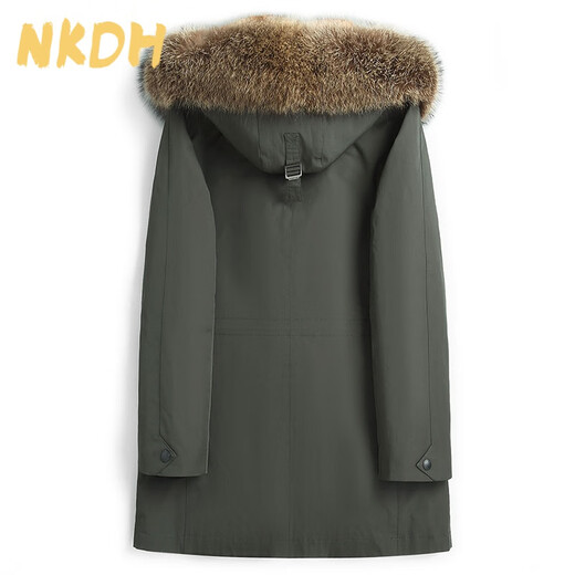 NKDH brand parka men's winter hooded raccoon fur integrated fur coat mink liner workwear warm fur coat green + American raccoon liner rex rabbit fur sleeves 2XL 180