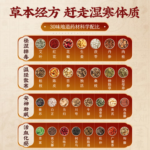 Baozhilin foot bath medicated bag to remove dampness, spleen and stomach deficiency, mugwort, moxa leaf, ginger, pepper, safflower, foot bath bag to aid sleep, 30 bags