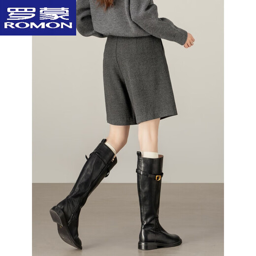 ROMON gray woolen shorts for women autumn and winter 2025 new high-end casual straight pants suit woolen five-quarter pants dark gray L