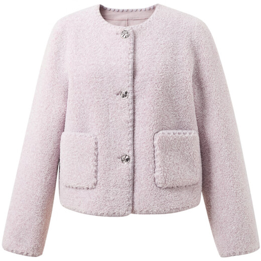 Sancai 2025 winter new eco-friendly fur round neck plush jacket loose short style elegant M