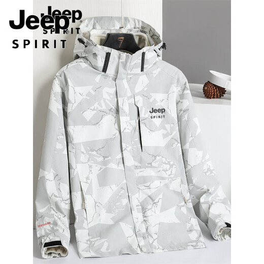 JEEP SPIRIT Jacket Men's Autumn and Winter Three-in-One Detachable Velvet Camouflage Sports Jacket Camouflage Black Three-in-One (Coat + Liner) XL