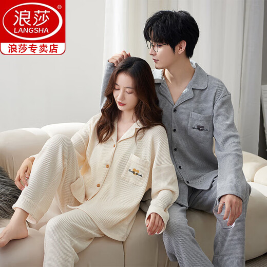 Langsha couple pajamas spring and autumn pure cotton long-sleeved casual men and women student dormitory autumn and winter home clothes for outdoor wear long sleeves/M9856 M single set women