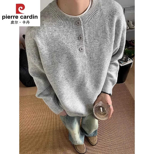 Pierre Cardin brand gray American Henry collar sweater men's early autumn high-end lazy style bottoming sweater cleanfit light gray Henry collar M (recommended 95-115Jin Jin equals 0.5 kg b