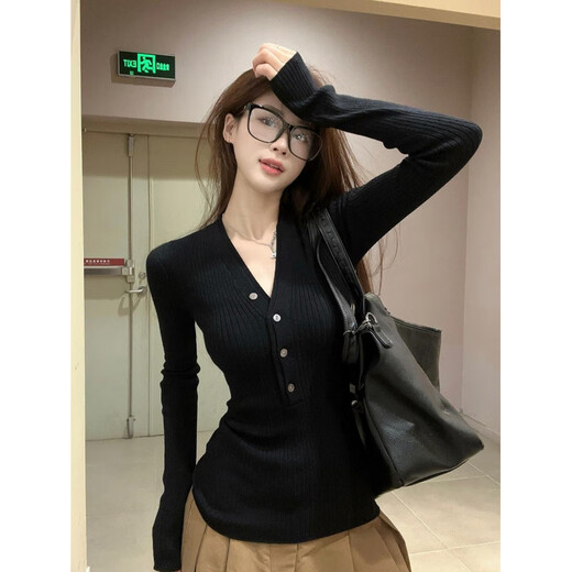 Pure sexy hot girl style sexy V-neck red sweater sweater for women in winter with a discreet slim long-sleeved top, red, one size fits all