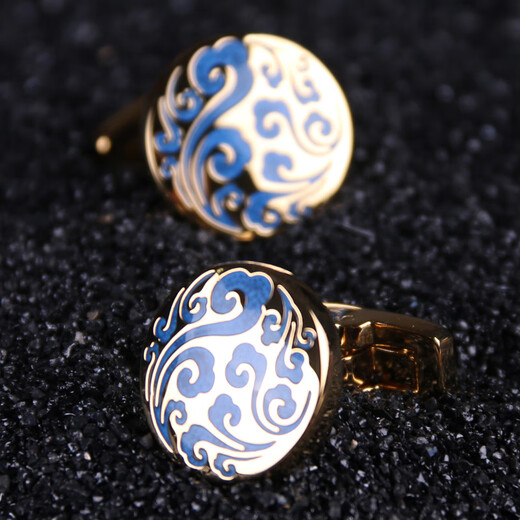 Lieshang cloisonne pattern cufflinks, French shirt cufflinks, men's cufflinks, formal business shirt cufflinks, gold palace enamel blue pattern_cufflinks