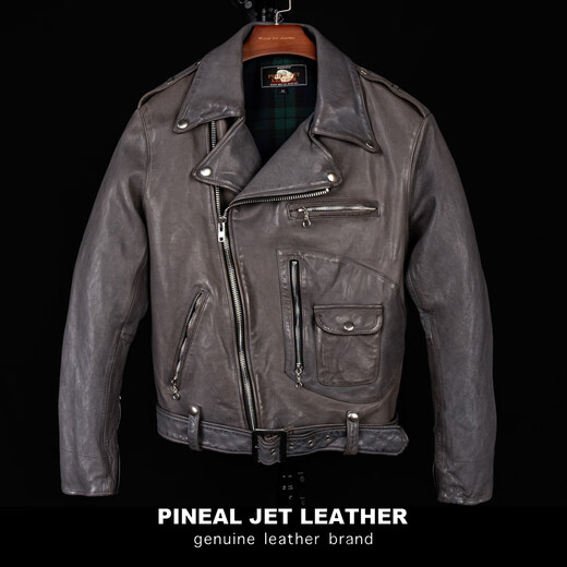 PJL Men's Color Sheepskin Motorcycle Japanese Retro Distressed Harley Short Motorcycle Harley Leather Jacket J22 Sheepskin Jacket Gray S (120Jin Jin is equal to less than 0.5kg)