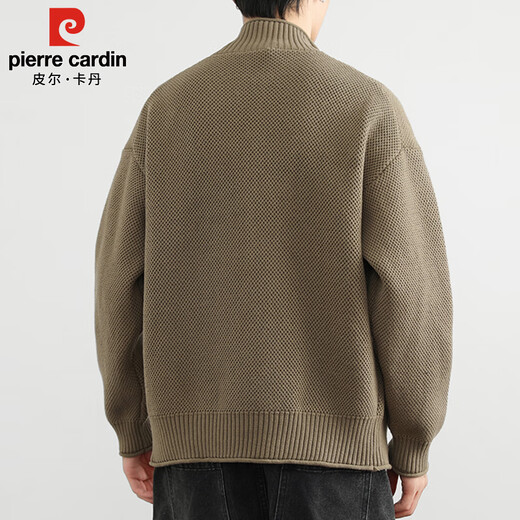 Pierre Cardin sweater men's autumn and winter trendy high-end cardigan jacket men's casual stand-up collar sweater men's black XL