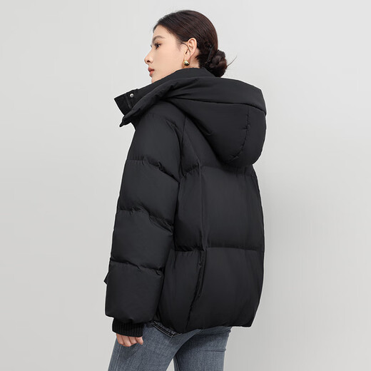 Flying in the snow short down jacket for women 2025 winter new hooded casual thickened warm 90 velvet jacket trendy black XS