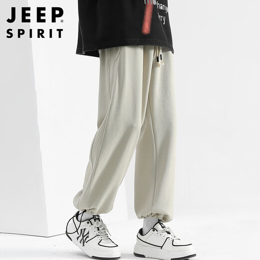 JEEP SPIRIT Jeep straight pants men's autumn and winter loose casual pants wide-leg sweatpants men's sweatpants apricot XL