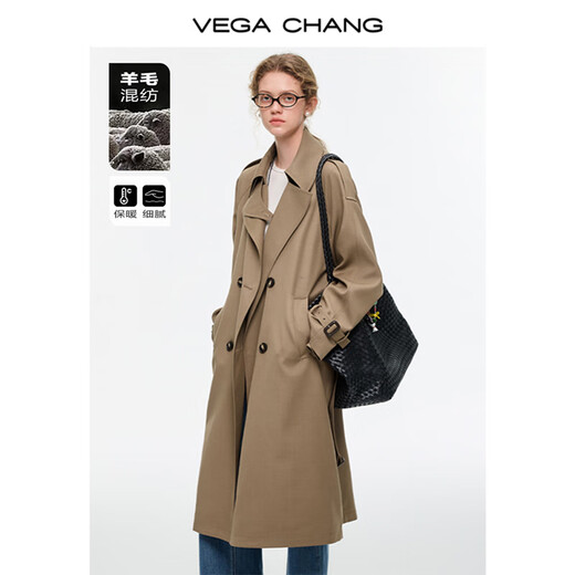 VEGA CHANG relaxed windbreaker, delicate sheep wool 25 autumn style, hidden meat, slimming and long coat, warm camel brown M