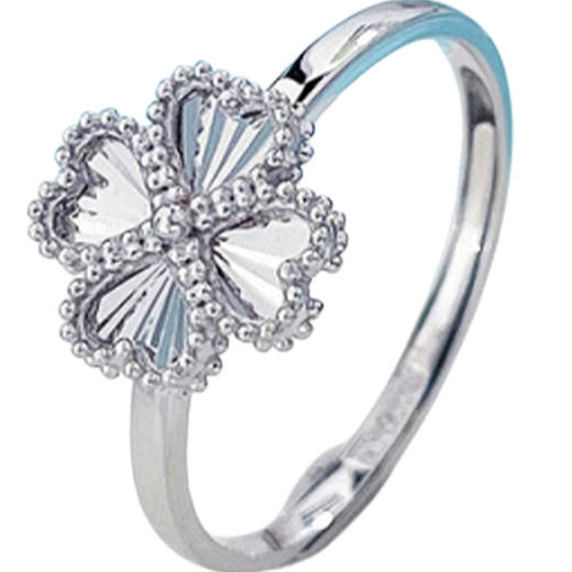 Laofu gold platinum shadow bead edge love four-leaf clover ring live ring about 3g