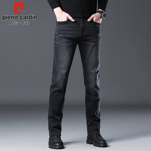 Pierre Cardin jeans men's autumn and winter Korean style trendy slim-fitting pants for men cotton stretch casual long pants men's black 33