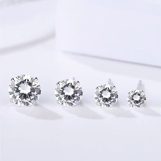 Decoration show S999 sterling silver earrings for women with pierced ears, four-claw zircon simple Japanese and Korean temperament versatile mini earrings ins earrings Haoshi 8m pair (s999 material marked S999)