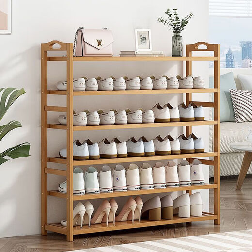 Simple shoe rack multi-layer space-saving shoe storage rack dust-proof rental artifact home door bamboo storage rack original color simple flat shoe rack 6 layers 100