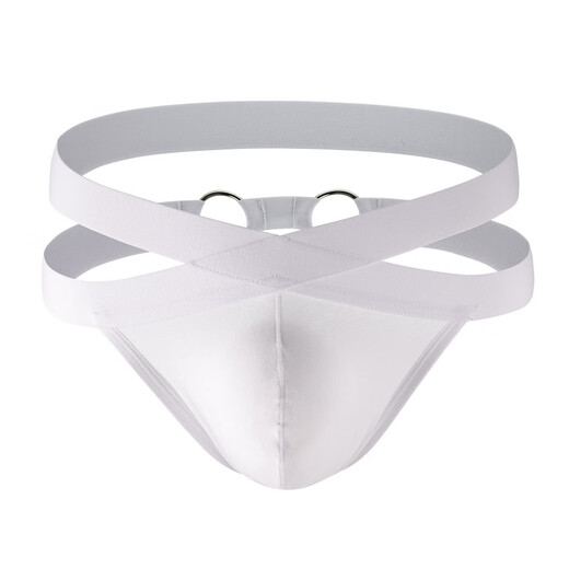 Long Night Men's Metal Ring Elastic Double Belt Thong U-convex Sexy Hollow Cotton Underwear M (See detailed description for details) Black