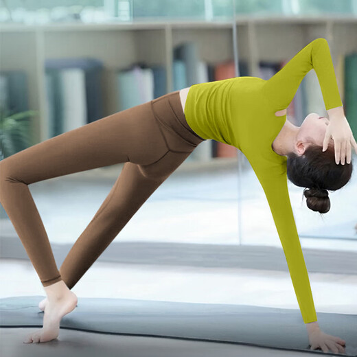 Double Show 2025 Super Hot Yoga Wear Suit Autumn and Winter with Padded Dopamine Long Sleeve Top Pilates Stunning Fitness Wear for Women Wutong Green Long Sleeve + Haiyueyan Pants L 110-120