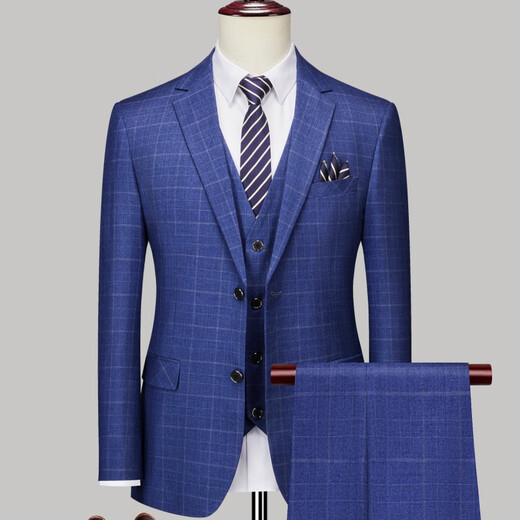 AX Armani groom suit men's three-piece slim wedding dress high-end striped suit striped blue two-piece suit (suit + pants) S