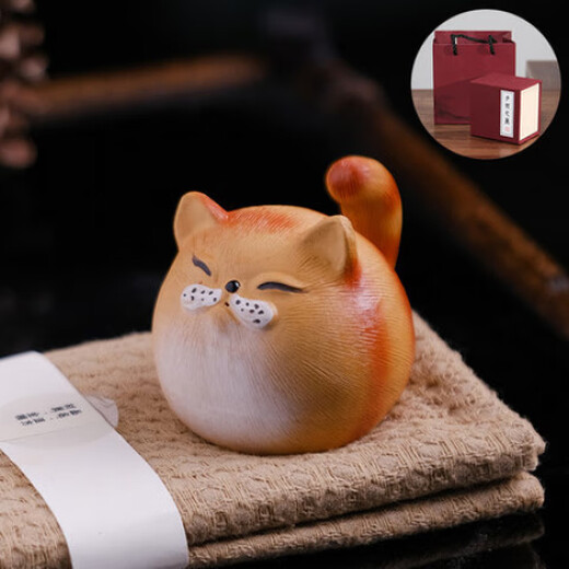 Jiangmingtang Yixing original mineral purple sand tea pet cute cute cat little yellow chicken sculpture creative clay painting ornaments tea play little cute cat little orange cat