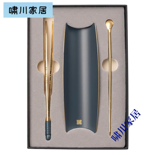 Wanqiantang brass lacquer tea spoon tea clip three-piece set tea dial high-end spoon Liujunzi Kung Fu tea set tea ceremony accessories blue