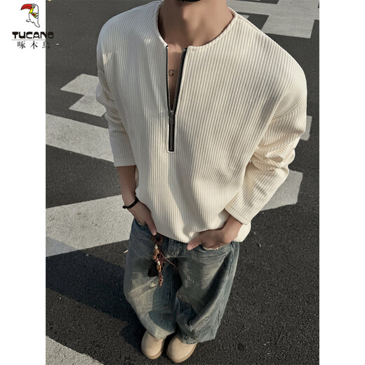 Woodpecker (TUCANO) American half-zip Henry collar T-shirt men's spring and autumn cleanfit long-sleeved inner layering shirt tough guy wear sweatshirt dark gray upgraded model M 95 to 115 Jin Jin equals 0.5 kg can be worn