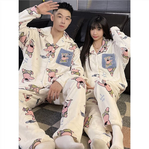 Mengdong Paidaxing flannel couple pajamas for women winter plus velvet thickened warm men's plus size coral velvet home clothes X9804 Paidaxing 3XL Men's recommendation 160-180