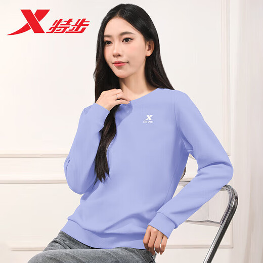 特步（XTEP）卫衣女装秋季新款纯色套头衫学生圆领长袖上衣女宽松潮流运动服女 【春秋薄款】浅紫 M 165 现货速发