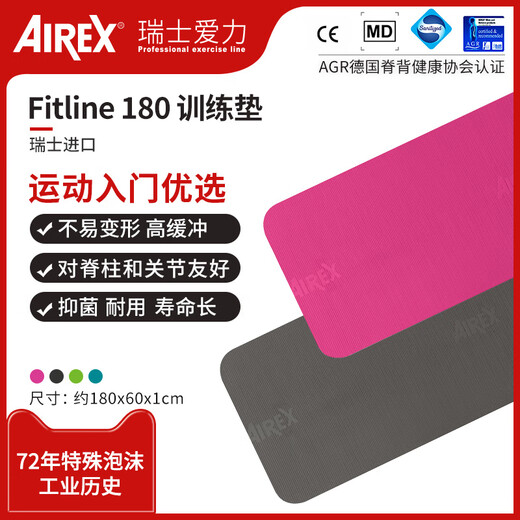 AIREX Swiss AIREX Fitline180 training mat Pilates fitness mat imported shock-absorbing yoga mat Fitline180 training mat__charcoal gray 10mm (beginner)_180x60cm