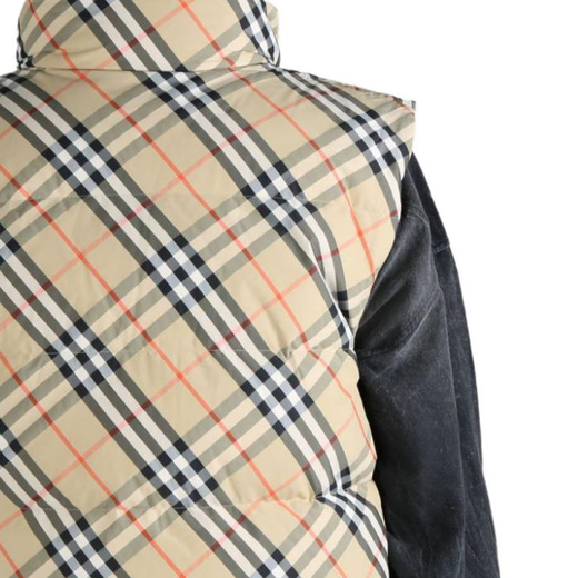 BURBERRY Christmas gift Burberry Plaid stand collar two-way zipper with down vest Men's light brown light brown M