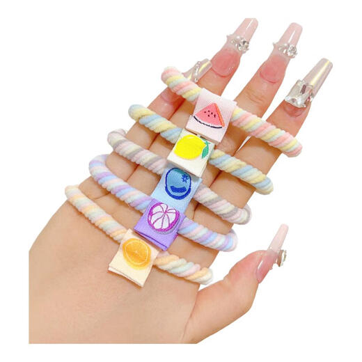 Jiuweiya hair band headband girls hair rope does not hurt the hair rubber band ball head ponytail leather cover towel ring hair accessories headband JYFQ200 fruit-labeled colorful headband 5-piece set
