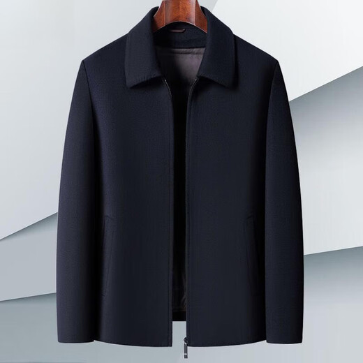 恒源祥高端羊绒夹克男秋冬季商务翻领羊毛大衣短款休闲毛呢外套男 黑色 XXS 175码建议125-135斤