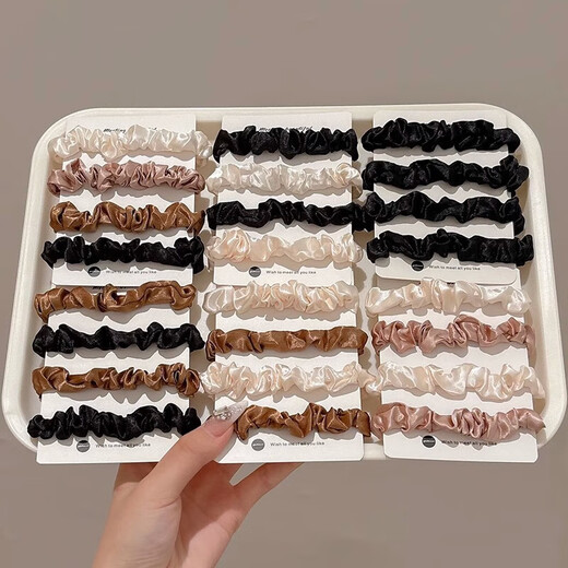 Large intestine hair ring, small intestine hair rope, high elasticity and durability, ball head rubber band, women's hair tie, high-end French leather case, 4 pieces with satin feel, mixed color, high elasticity