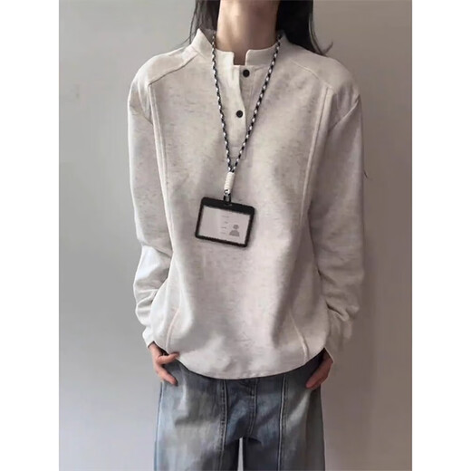 Yiran presents pullover sweatshirt for men in autumn and winter new style Henry collar deconstructed splicing design bottoming shirt versatile fashion top for men white gray M recommended 90-110Jin Jin is equal to 0.5 kg