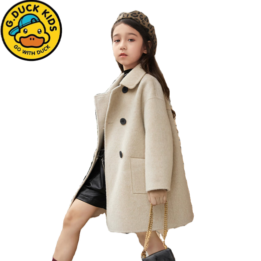 G.DUCKKIDS high-end double-sided cashmere coat for girls 2025 autumn and winter new style children's woolen woolen woolen coat for older children off-white 150 cm