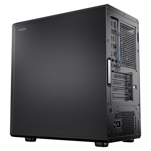 Das schwarze Hauptgehäuse des Peninsula Iron Box (PADO) Style 5 für Desktop-Computer unterstützt M-ATX-Motherboards/mit Typ-C/Frontplatte aus Eisengeflecht/Schiebeglas-Design/8 Lüfterpositionen