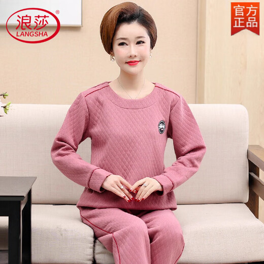 Langsha Pyjamas (Langsha) Herbst und Winter von Frauen, die reine Baumwoll-Baumwollpullover-Kleidung mittleren Alters und ältere Mütter mit einem Mezzanin-Anzug 12127 m tragen [empfohlen 80-100 Jin [Jin gleich 0,5 kg]]]