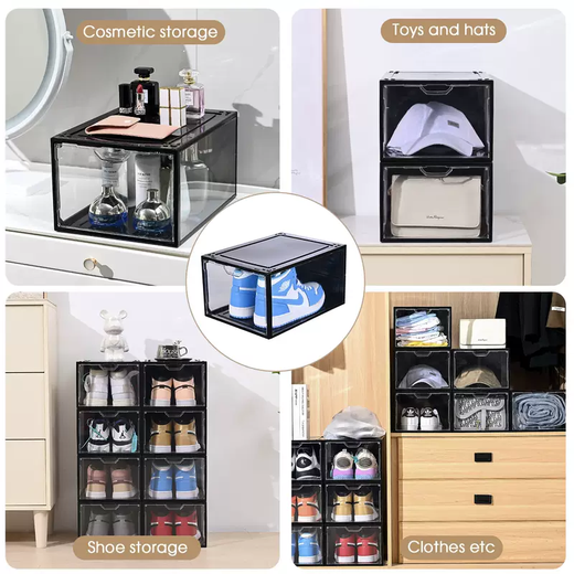 Yusenyi thickened fully hard transparent magnetic shoe box AJ shoe storage box AJ sneaker dust-proof display cabinet household plastic shoe wall 1 piece in black and see-through in the front, large size can be placed in high tops 1 piece in black and see-through in front, large size can be placed in high tops