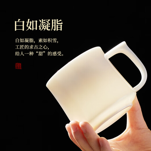 Wenbai ceramic tea cup, personal tea cup, office meeting tea cup with lid, high-end men's Dehua white porcelain