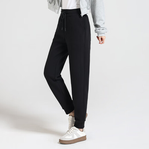 Shishi Casual Pants Women's 2025 Autumn and Winter New Style Velvet Thickened High Waist Slimming Leg Pants 9901 Black L