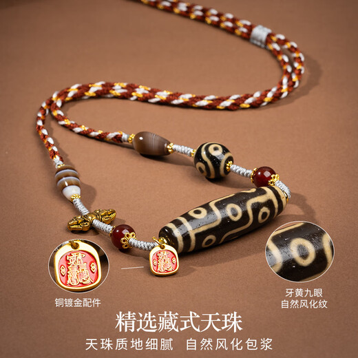 Mushrooms Say Tibetan Padmasambhava Three Eyes Multi-Totem Dzi Bead Necklace Agate Pendant for Men and Women Braided Necklace in Stock Nine Eyes of Vajra